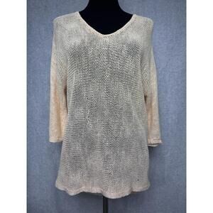 Nic + Zoe Women's Petite M  Chainmail Knit Peach Boho Beach Festival Linen Blend